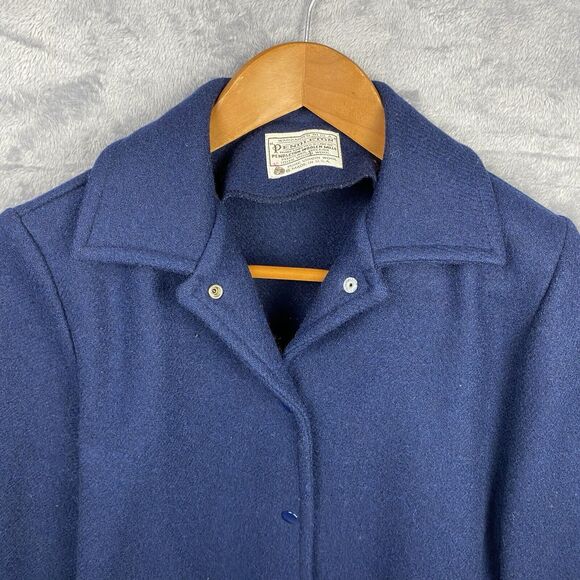 PENDLETON Car Jacket Vintage 100% Wool Coat Jacket Size Small Navy Blue Winter - Picture 3 of 8